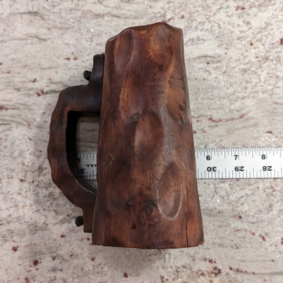 Vintage Hand Carved Wooden Stein Dark Mug Pegged Handle Man Cave Fred Flintstone - Picture 7 of 9